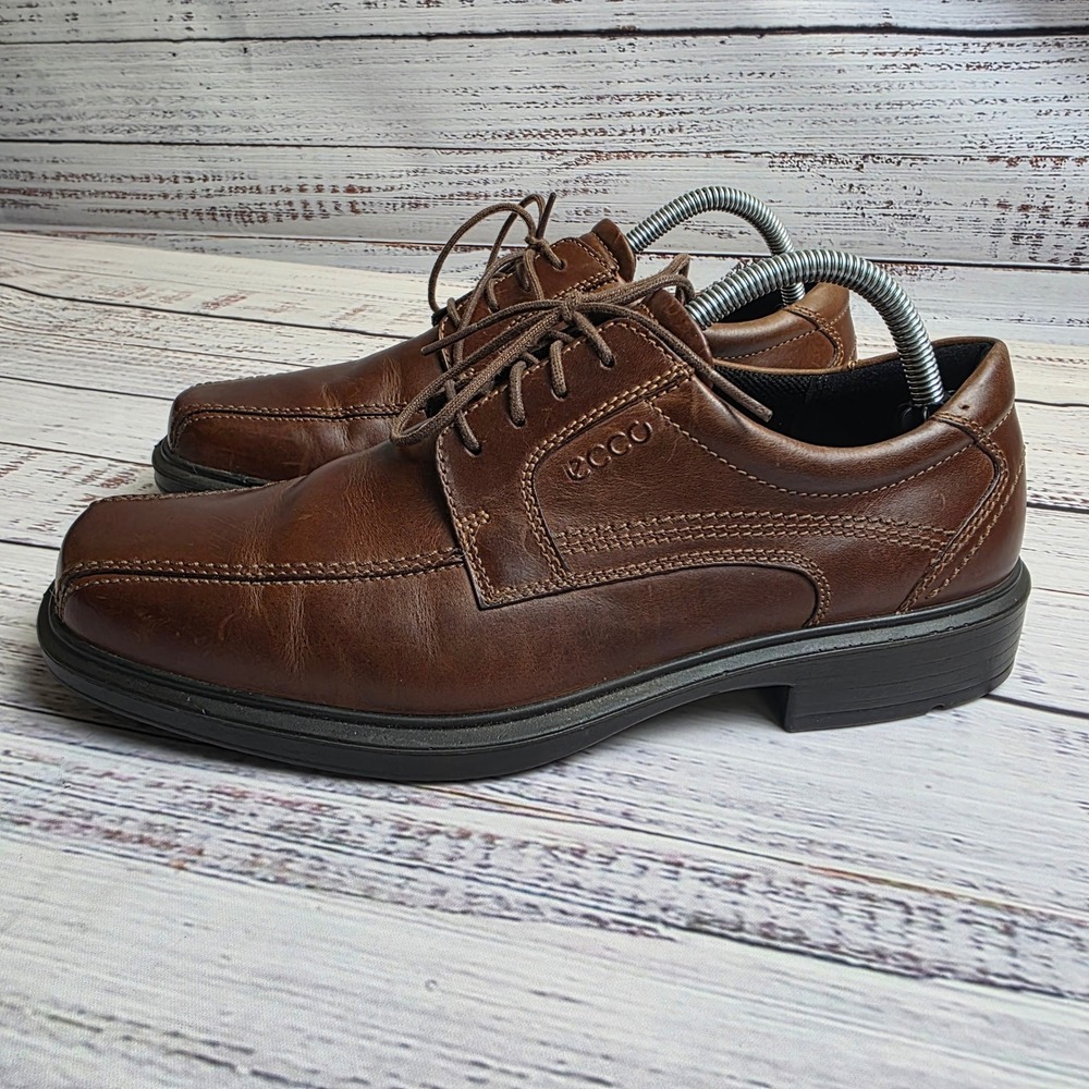ECCO Helsinki Mens 42 Brown Leather Bicycle Toe Lace Up Derby Oxford Shoes Dress